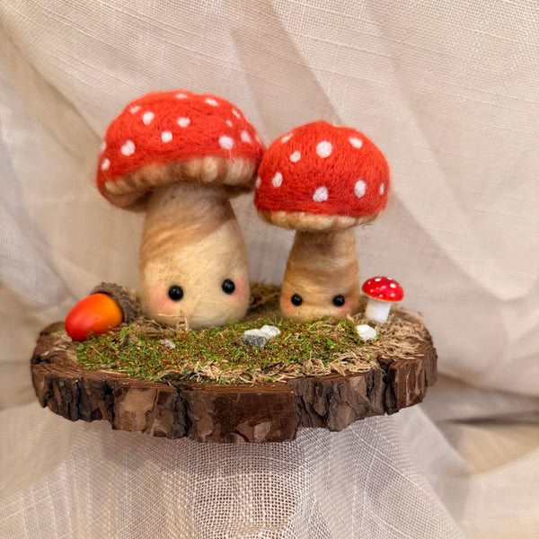 Woodland Toadstools – One-of-a-Kind Needle Felted Scene