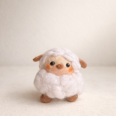 Needle felted little lamb figurine with soft white wool coat
