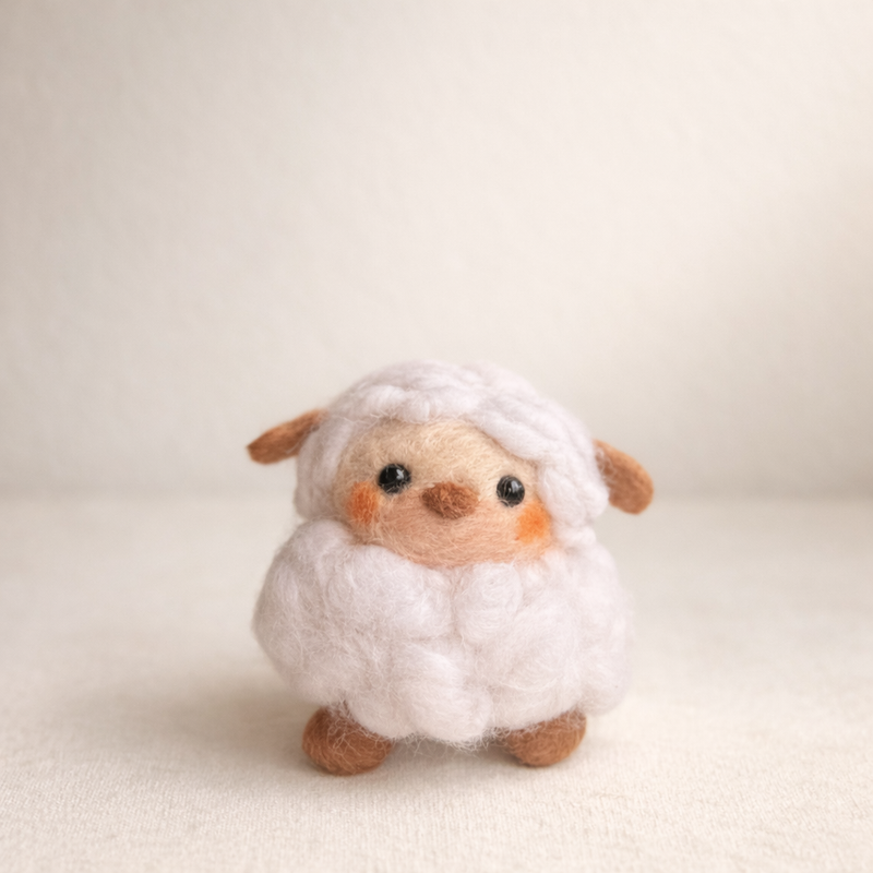 Needle felted little lamb figurine with soft white wool coat
