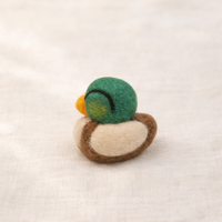 Handmade wool mallard duck figurine, side view detail