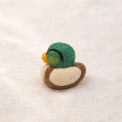 Handmade wool mallard duck figurine, side view detail