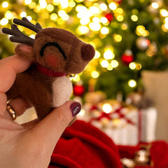 Handmade wool Rudolph reindeer in Christmas lifestyle setting